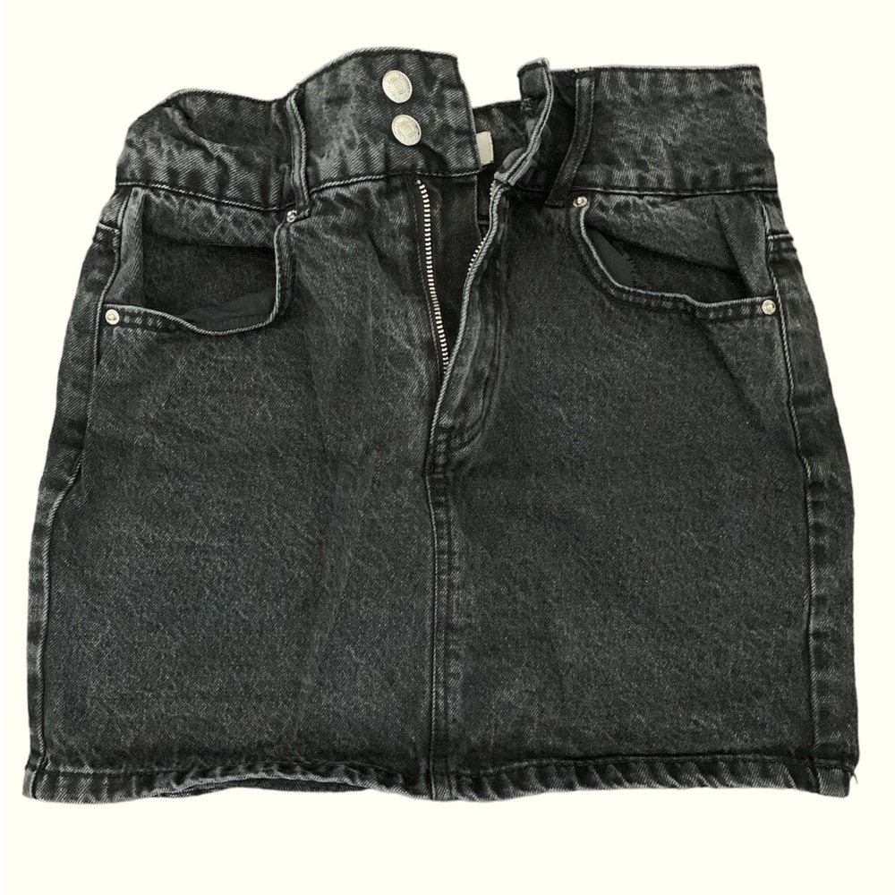 Acid wash black denim skirt